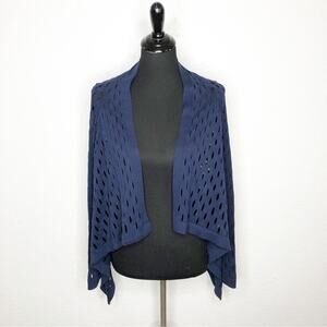 Milly navy blue open circle knit open drape front silk blend cardigan size Small